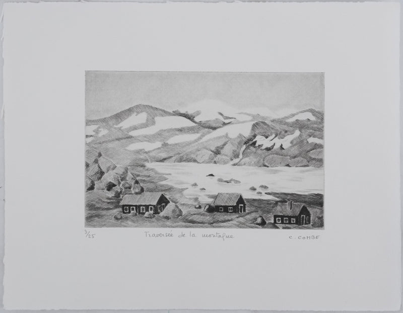 Camille COMBE : Traversée de la montagne, Gravure originale signée
