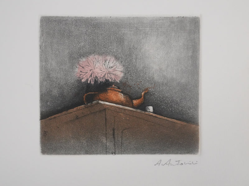 Annapia ANTONINI : La théière et le bouquet de pivoine, Gravure originale signée
