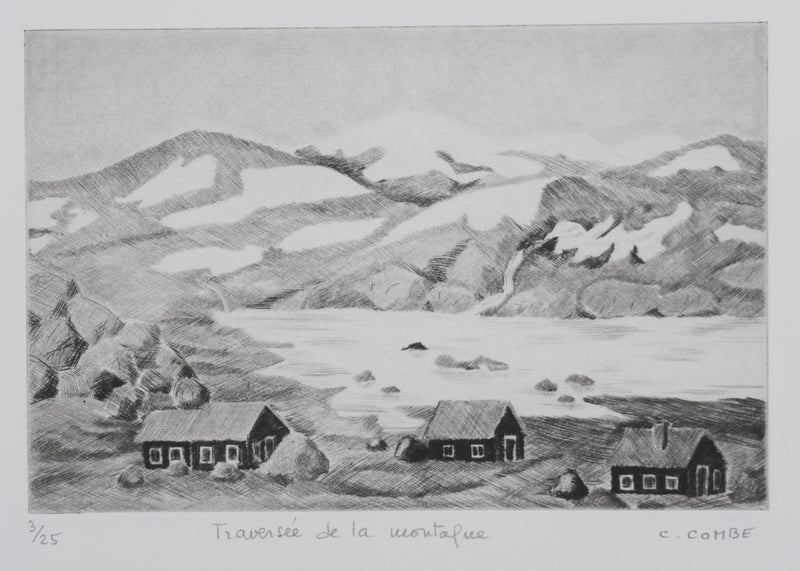 Camille COMBE : Traversée de la montagne, Gravure originale signée