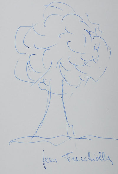 Jean FRACHIOLI : L'arbre au feuillage bleu, Autographe et dessin original signé