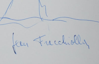 Jean FRACHIOLI : L'arbre au feuillage bleu, Autographe et dessin original signé