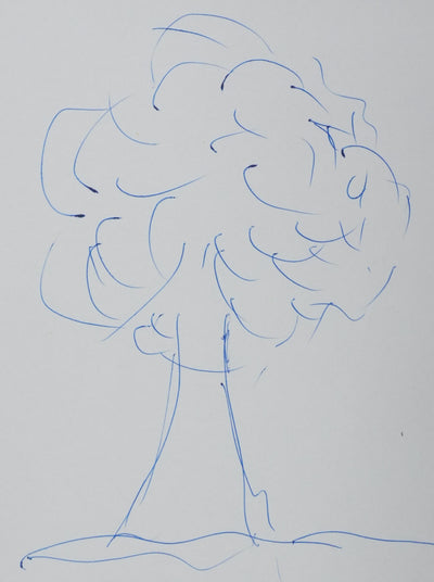 Jean FRACHIOLI : L'arbre au feuillage bleu, Autographe et dessin original signé