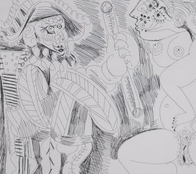 Pablo PICASSO : Les 156, Scène de séduction entre polichinelle et une fille, Gravure originale signée
