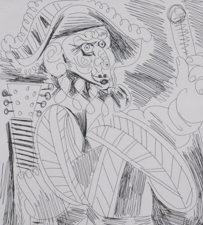 Pablo PICASSO : Les 156, Scène de séduction entre polichinelle et une fille, Gravure originale signée