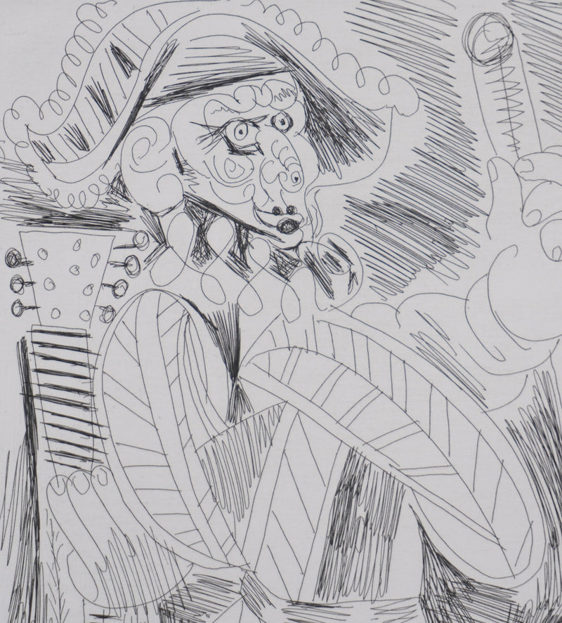 Pablo PICASSO : Les 156, Scène de séduction entre polichinelle et une fille, Gravure originale signée