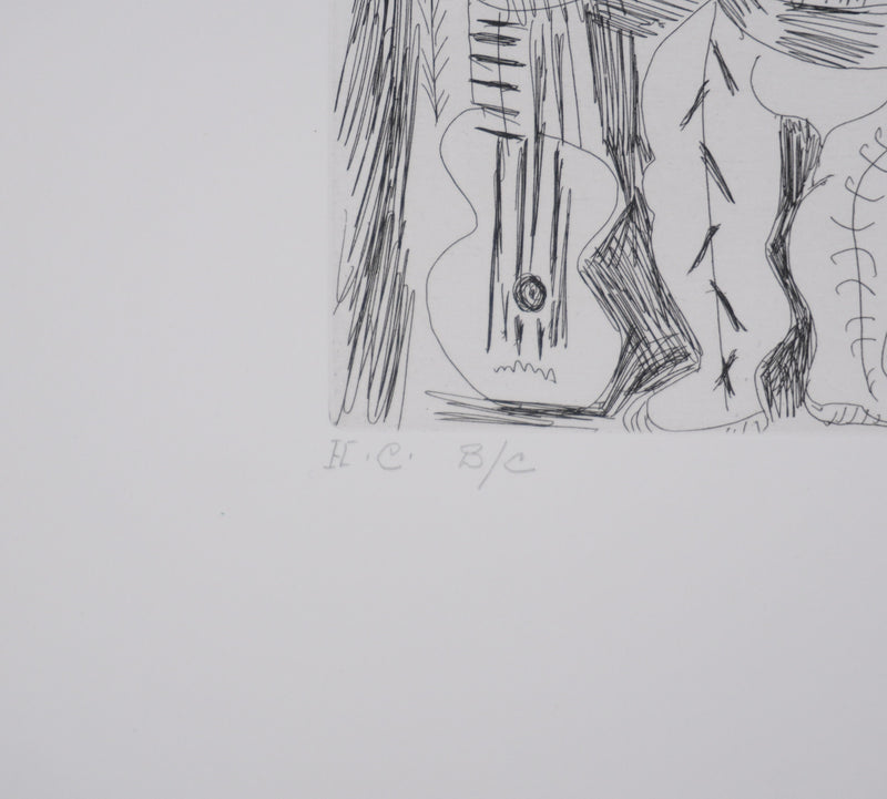 Pablo PICASSO : Les 156, Scène de séduction entre polichinelle et une fille, Gravure originale signée