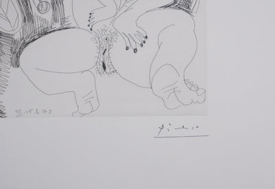 Pablo PICASSO : Les 156, Scène de séduction entre polichinelle et une fille, Gravure originale signée