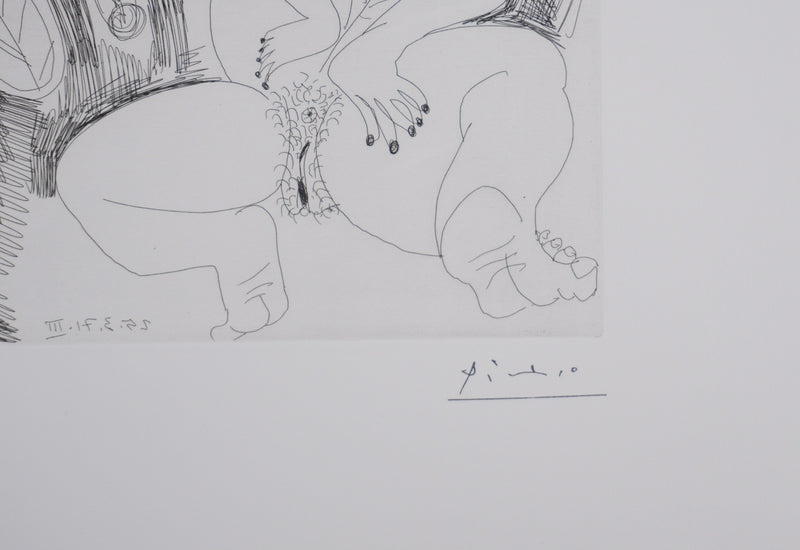 Pablo PICASSO : Les 156, Scène de séduction entre polichinelle et une fille, Gravure originale signée