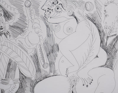 Pablo PICASSO : Les 156, Scène de séduction entre polichinelle et une fille, Gravure originale signée