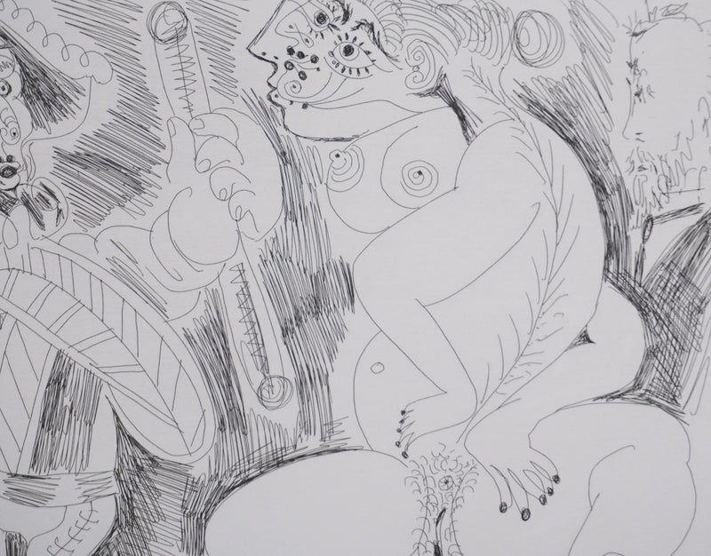 Pablo PICASSO : Les 156, Scène de séduction entre polichinelle et une fille, Gravure originale signée