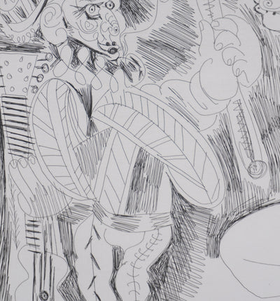 Pablo PICASSO : Les 156, Scène de séduction entre polichinelle et une fille, Gravure originale signée