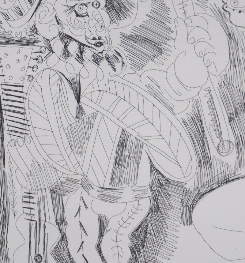 Pablo PICASSO : Les 156, Scène de séduction entre polichinelle et une fille, Gravure originale signée