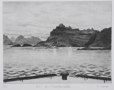 Camille COMBE : Soir sur l'embarcadère, Gravure originale signée