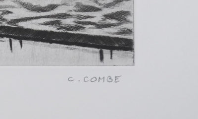 Camille COMBE : Soir sur l'embarcadère, Gravure originale signée
