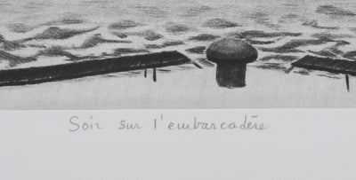 Camille COMBE : Soir sur l'embarcadère, Gravure originale signée