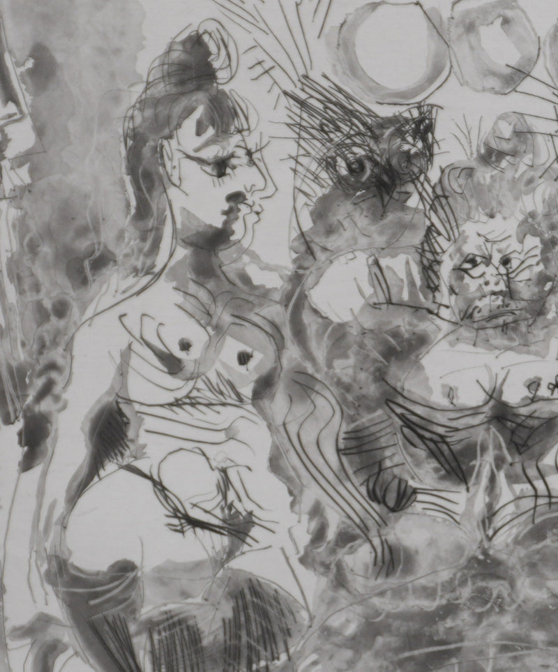 Pablo PICASSO : Les 156, La Maison Tellier, Hibou et Degas appuyé au mur, Gravure originale signée