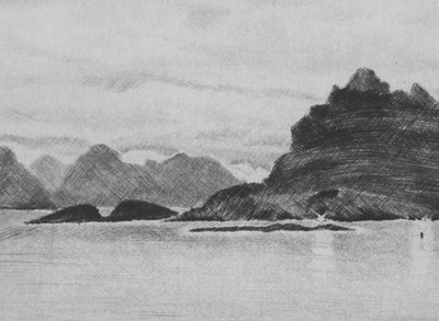 Camille COMBE : Soir sur l'embarcadère, Gravure originale signée