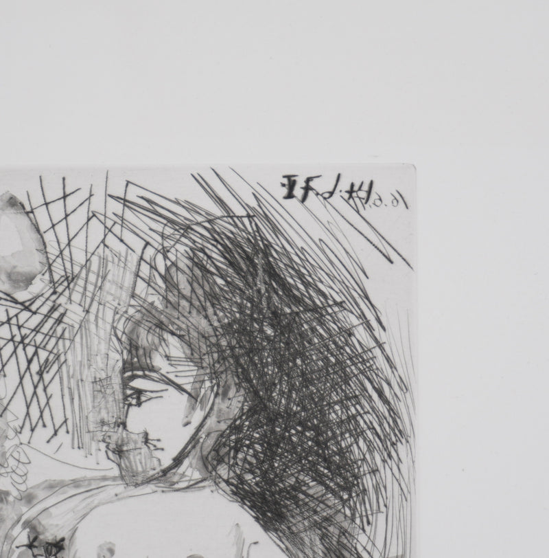Pablo PICASSO : Les 156, La Maison Tellier, Hibou et Degas appuyé au mur, Gravure originale signée