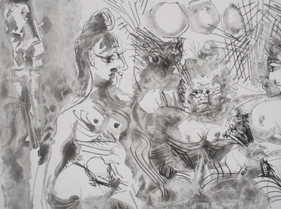 Pablo PICASSO : Les 156, La Maison Tellier, Hibou et Degas appuyé au mur, Gravure originale signée