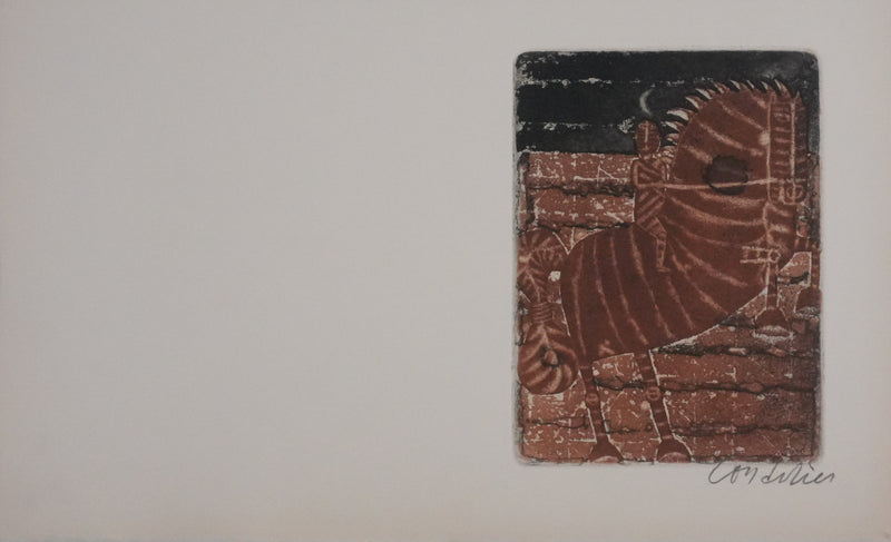 Brigitte COUDRAIN : Le cavalier, Gravure originale signée