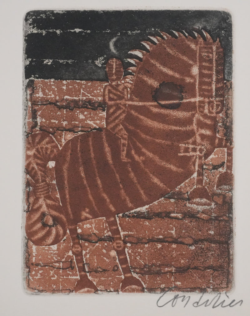 Brigitte COUDRAIN : Le cavalier, Gravure originale signée