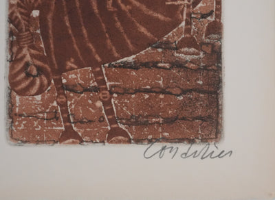 Brigitte COUDRAIN : Le cavalier, Gravure originale signée