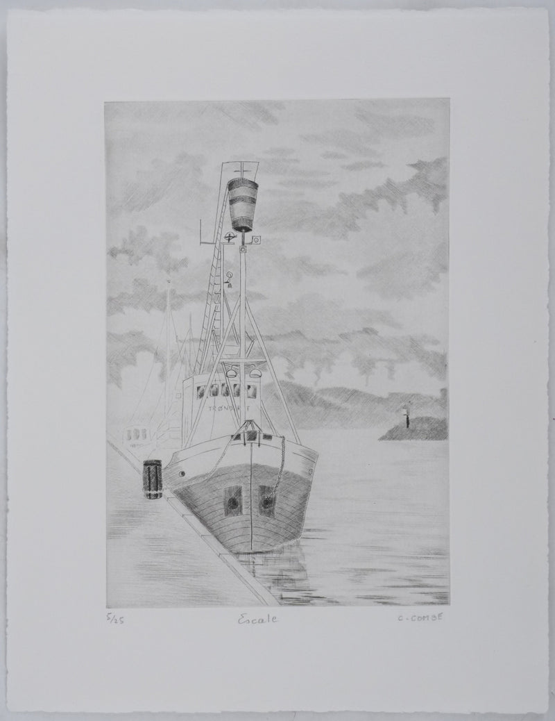 Camille COMBE : Escale, Gravure originale signée