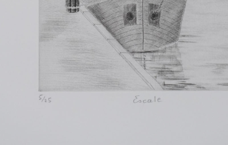Camille COMBE : Escale, Gravure originale signée