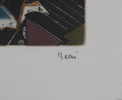 Tuvia BEERI : Composition abstraite au bord de mer, Gravure originale signée