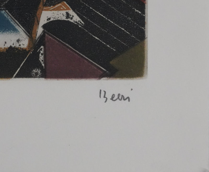 Tuvia BEERI : Composition abstraite au bord de mer, Gravure originale signée