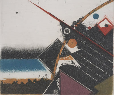 Tuvia BEERI : Composition abstraite au bord de mer, Gravure originale signée