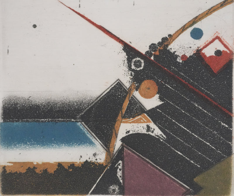 Tuvia BEERI : Composition abstraite au bord de mer, Gravure originale signée