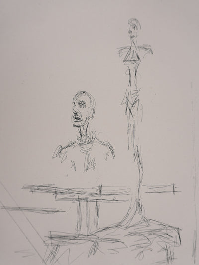 Alberto GIACOMETTI : Dans l'atelier, deux sculptures, Gravure originale