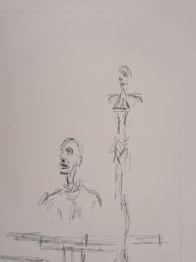 Alberto GIACOMETTI : Dans l'atelier, deux sculptures, Gravure originale
