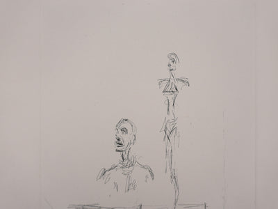 Alberto GIACOMETTI : Dans l'atelier, deux sculptures, Gravure originale