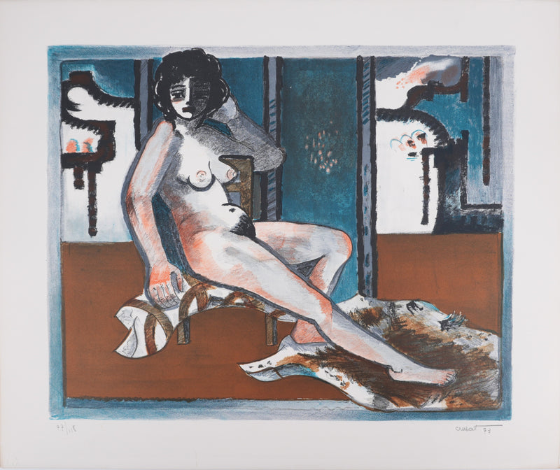 Roger CRUSAT : Nu au salon, Lithographie originale signée