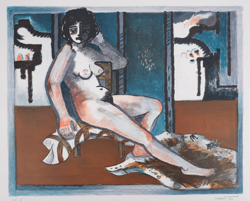 Roger CRUSAT : Nu au salon, Lithographie originale signée