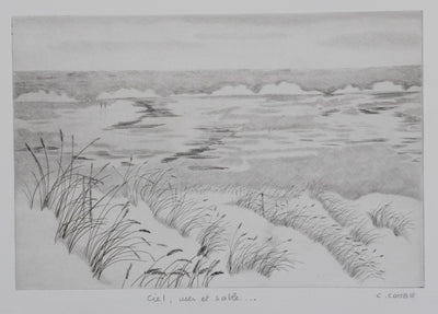 Camille COMBE : Ciel, mer et sable, Gravure originale signée