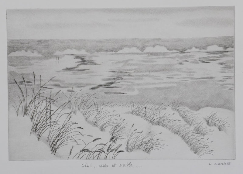 Camille COMBE : Ciel, mer et sable, Gravure originale signée