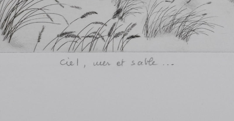Camille COMBE : Ciel, mer et sable, Gravure originale signée