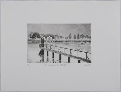 Camille COMBE : Les mouettes en attente, Gravure originale signée