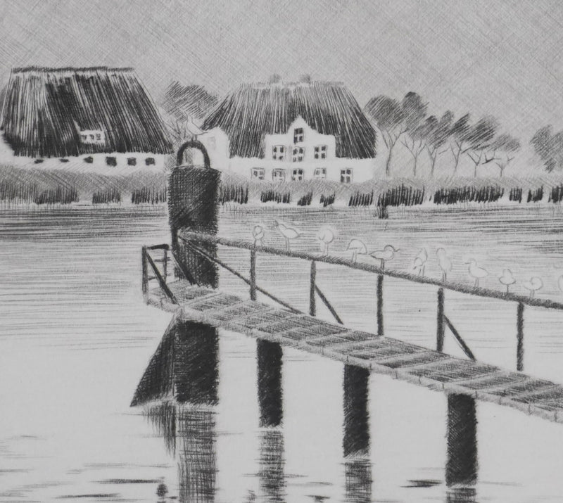 Camille COMBE : Les mouettes en attente, Gravure originale signée