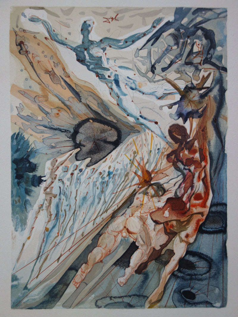 Salvador DALI : Deux troupes de luxurieux, Bois gravé original signé