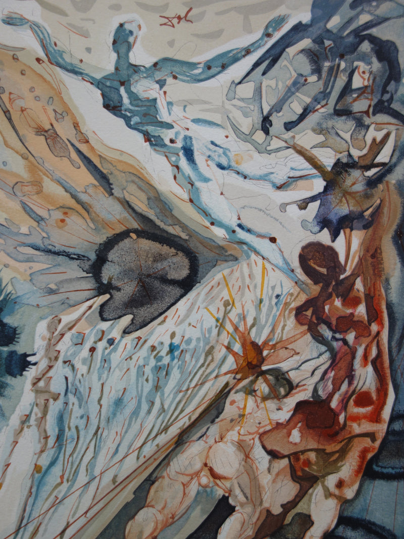 Salvador DALI : Deux troupes de luxurieux, Bois gravé original signé