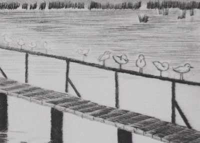 Camille COMBE : Les mouettes en attente, Gravure originale signée