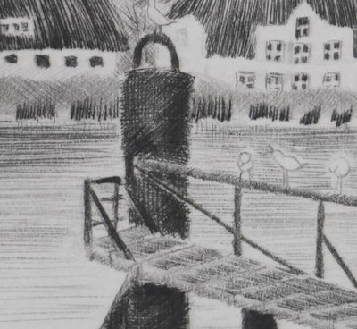 Camille COMBE : Les mouettes en attente, Gravure originale signée