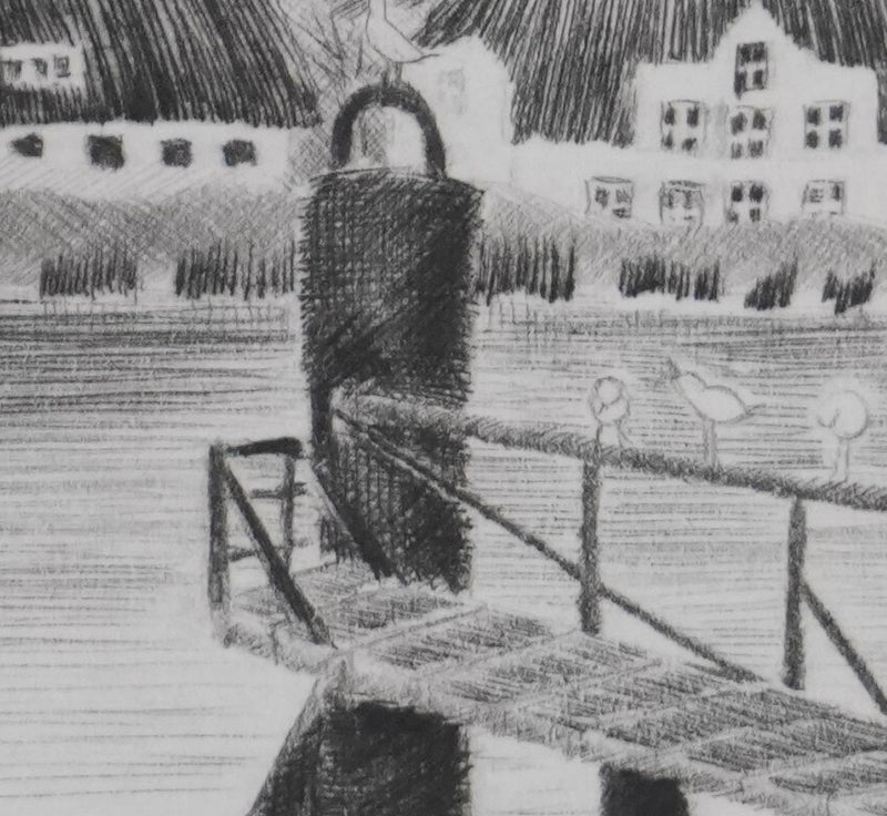 Camille COMBE : Les mouettes en attente, Gravure originale signée