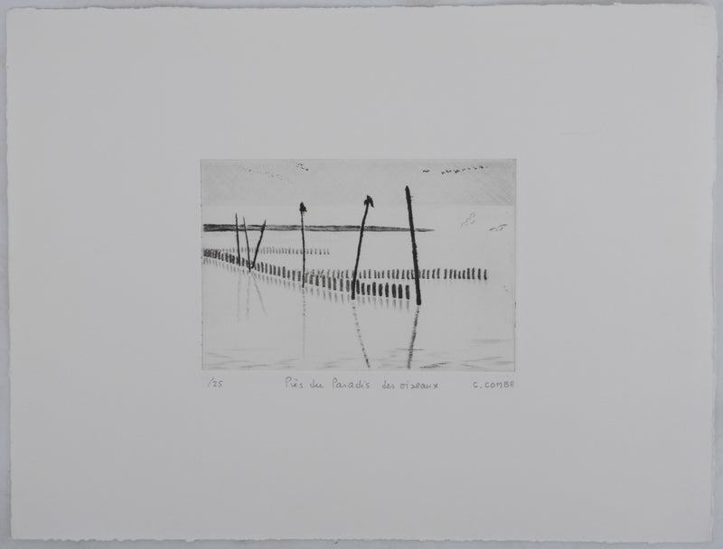 Camille COMBE : Près du paradis des oiseaux, Gravure originale signée