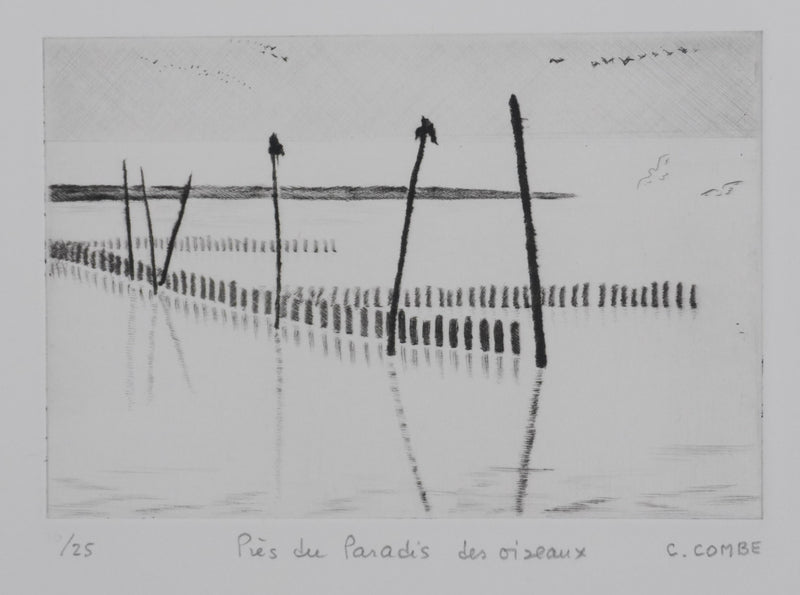 Camille COMBE : Près du paradis des oiseaux, Gravure originale signée
