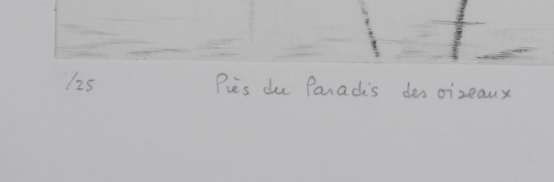 Camille COMBE : Près du paradis des oiseaux, Gravure originale signée